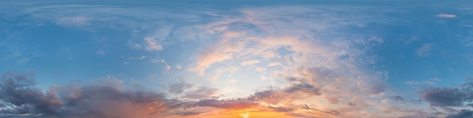 Wall Mural - dark blue sunset sky panorama with cirrus clouds. seamless hdr pano in spherical equirectangular for
