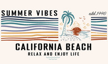 Summer Vibes Print Design For T Shirt Print, Poster, Sticker, Background And Other Uses. California Beach Vintage Print Artwork Illustration. 