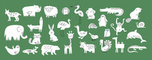 A Set Of Simple Animal For Children's Coloring Pages: Sheep, Rhinoceros, Lynx, Crocodile, Beaver, Camel, Goose, Dolphin, Raccoon, Hedgehog, Giraffe, Hare, Turkey, Cow, Fox, Bear, Penguin And Other