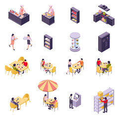 Sticker - Restaurant Cafe Isometric Icon Set