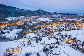 Wall Mural - WInter View at Zakopane Skyline and Giewont Mount from Drone