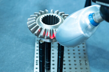 Poster - Equipment for 3D scanning. 3D laser scanner close-up. Creating a three-dimensional snimaka metal parts. Creation of 3d models. Process of creating three-dimensional production of prototypes.