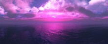 Beautiful Seascape At Sunset ,, 3D Rendering