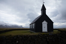 Iceland Black Church Of Budir With Overcast Skies In The Fall Season