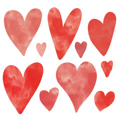 Wall Mural - collection of red watercolor smoke textured vector hearts doodles isolated on white background. roma