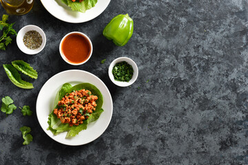 Canvas Print - Asian minced meat lettuce wraps