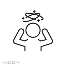 Dizziness Icon, Headache Person, Feeling Dizzy, Vertigo Discomfort, Thin Line Symbol - Editable Stroke Vector Illustration