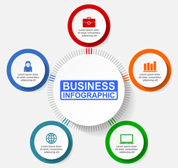 Leinwandbilder - Business infographic template for presentation, chart, flat design editable vector diagram, graph with 5 options in eps 10 ready to use