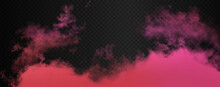 One Realistic Magenta Smoke Cloud Isolated On Dark Semi Transparent Background. Gradient Rose Color Fog Vector Illustration For Banners, Backdrops