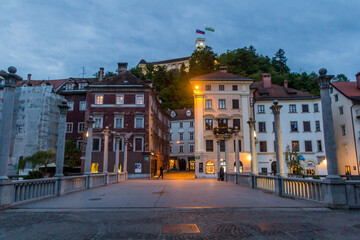 Wall Mural - LJUBLJANA, SLOVENIA - MAY 13, 2019: Cobblers bridge in Ljubljana, Slovenia