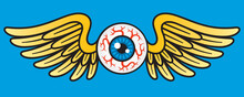 Flying Eyeball Vector Graphic.
Vector Illustration Of Flying Human Eyeball With Bird Or Angel Wings.