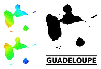 Wall Mural - Vector lowpoly spectrum colored map of Guadeloupe with diagonal gradient. Triangulated map of Guadeloupe polygonal illustration.