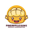 vector pineapple bun cartoon mascot, Hong Kong style bread illustration, suitable for, logos, prints, labels, stickers