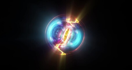 colorful glowing spinning abstract sphere. neutron star on black background. abstract glowing shapes