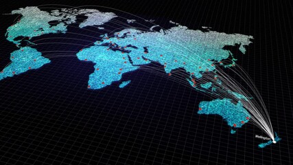 Aufkleber - Global connectivity from Wellington, New Zealand to other major cities around the world. Technology, network connection, trading, and traveling concept. World map element furnished by NASA