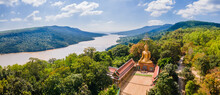 Panorama Landscape Of Big Buddha On The Mountain And Lake In Wat Pa Si Phothiyan At Lam Phra Phloeng Dam, Nakhon Ratchasima, Thailand