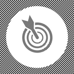Poster - A large goal symbol in the center as a hatch of black lines on a white circle. Interlaced effect. Seamless pattern with striped black and white diagonal slanted lines