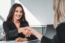 Business People Handshake In Office Room, Successful Partnership