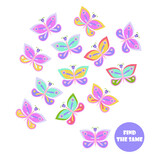 Fototapeta Motyle - Find the same butterfly. Educational children logical game stock vector illustration