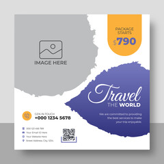 Travel holiday vacation social media post banner or square flyer design template