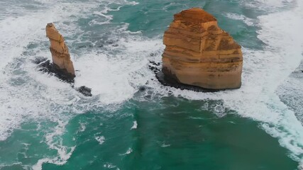 Canvas Print - Famous twelve apostles at sunrise, great ocean road in victoria, australia. Drone viewpoint