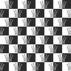 Aufkleber - A chessboard with a king between a white and a black cage. A chess-themed texture with repeating kings divided in two.