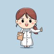 © feyla gallery - Illustration of beautiful female doctor with book and thumb up cute kawaii chibi vector character deisgn