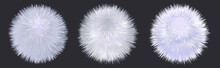 Fur Pompoms, White Fuzzy Fluffy Balls. Winter Furry Texture, 3d Poms Isolated.  Vector Illustration