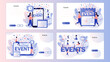 Online events, corporate party, meeting friends and colleagues. Video conference. Screen template for landing page, template, ui, web, mobile app, poster, banner, flyer. Vector illustration