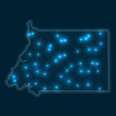 Poster - Equatorial Guinea network map. Abstract geometric map of the country. Digital connections and telecommunication design. Glowing internet network. Artistic vector illustration.
