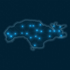 Poster - Samos network map. Abstract geometric map of the island. Digital connections and telecommunication design. Glowing internet network. Elegant vector illustration.