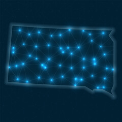 Fototapete - South Dakota network map. Abstract geometric map of the US state. Digital connections and telecommunication design. Glowing internet network. Trendy vector illustration.