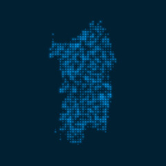 Wall Mural - Sardinia dotted glowing map. Shape of the island with blue bright bulbs. Vector illustration.