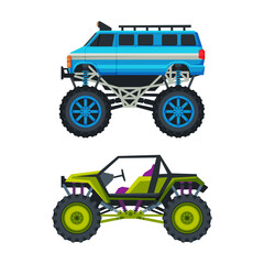 Wall Mural - Monster Truck with Four-wheel Steering and Oversized Tires for Competition and Entertainment Vector Set