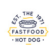 Hot dog logo, icon.  Hot dog icon designed for related street food establishments. Vector illustration