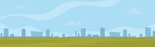 Open Space, A Field Outside The City And A View Of The City In The Distance On The Horizon. Vector Illustration, Background For An Animated Video, Footage.