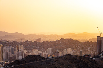 Mecca city urban and Buildings , Saudi Arabia at sunset - Makkah al-Mukarramah
