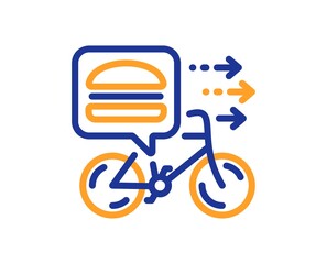 Poster - food delivery line icon. bike courier sign. catering service symbol. colorful thin line outline conc