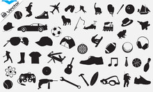 Set Of  Boys Stuff Vector Icons And A Logo, Isolated On A Black Background