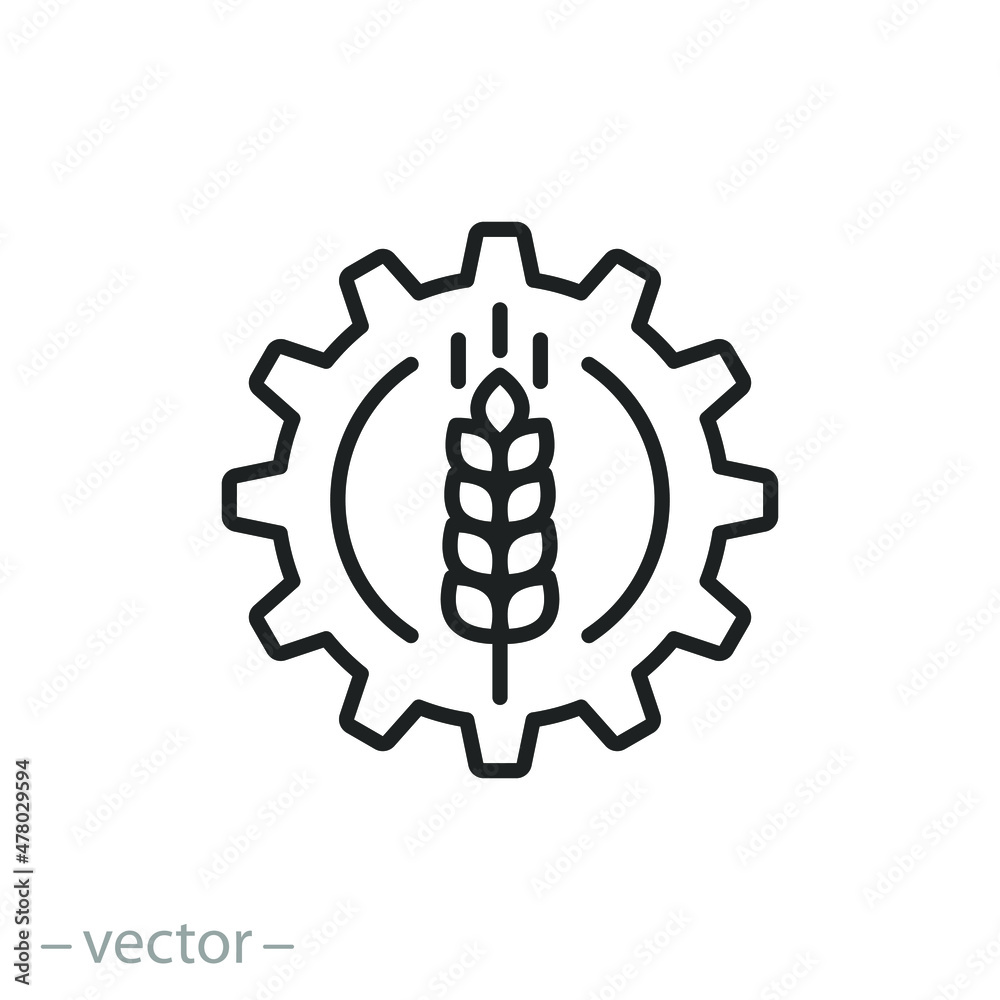 farming industry icon, agriculture engineering, wheat with gear, food  production, thin line symbol on white background - editable stroke vector  illustration Stock Vector | Adobe Stock, image size:1000x1000