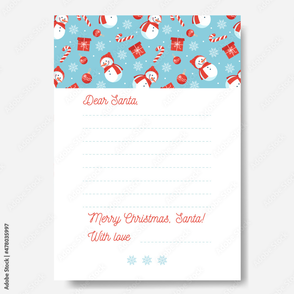Christmas letter to Santa Claus template. Layout in A4 size. Decorated ...