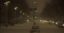 4K Stock Footage Of A Snowfall Blizzard In Vancouver's Cityscape At Night