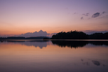 The sunset on the Lac des Settons in Europe, France, Burgundy, Nievre, Morvan, in summer.