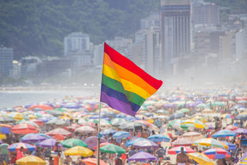 rainbow flag of the lgbt movement at ipanema beach in rio de janeiro - brazil.