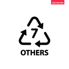 Black single plastic recycle others 6 icon, simple recycle code flat design vector pictogram, infographic for app logo web website button ui ux interface elements isolated on white background