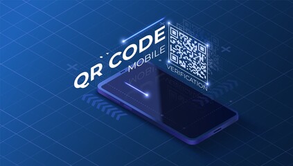 QR code mobile verification landing page. Scan phone concept design. Technology vector illustration.