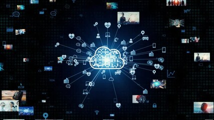 Aufkleber - Cloud computing.  Video distribution. visual contents.