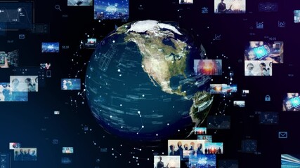Aufkleber - Global communication network concept.  Video distribution. Digital contents.