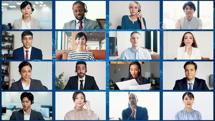 Poster - Multinational people having a video conference. Global network.