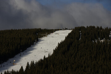 Mountain ski slopes.